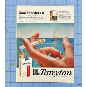 1959 Tareyton Cigarettes Ocean Sailboat Vintage Print Ad